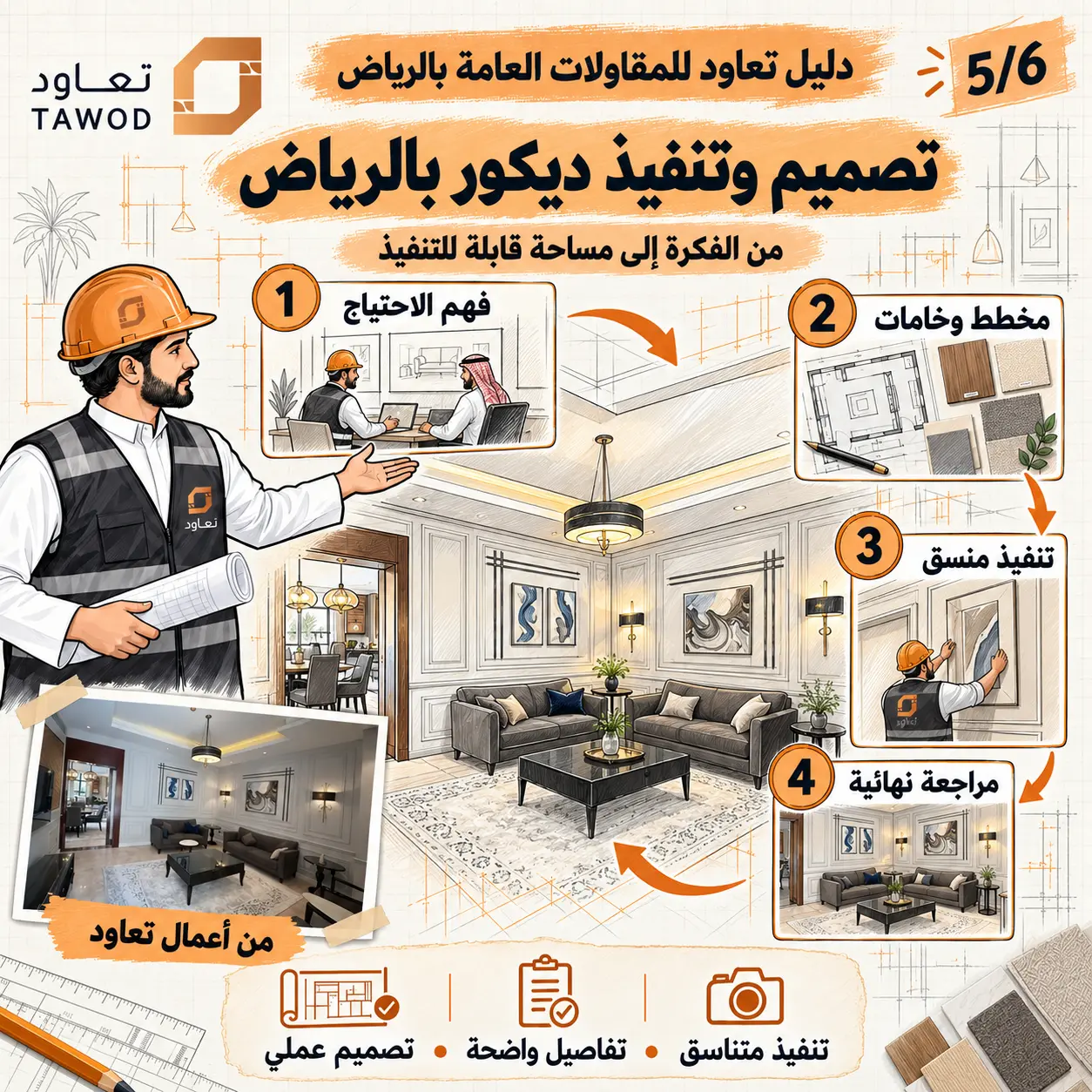 دليل تصميم وتنفيذ ديكور بالرياض من فهم الاحتياج إلى المراجعة النهائية