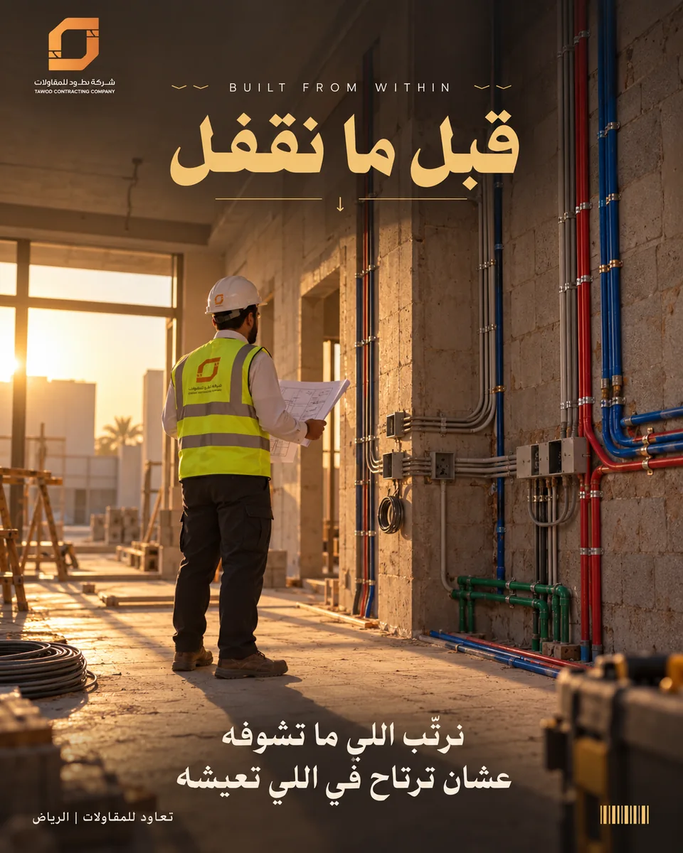 تصميم تعاود «قبل ما نقفل» لتنسيق الكهرباء والسباكة مع البناء والتشطيب بالرياض