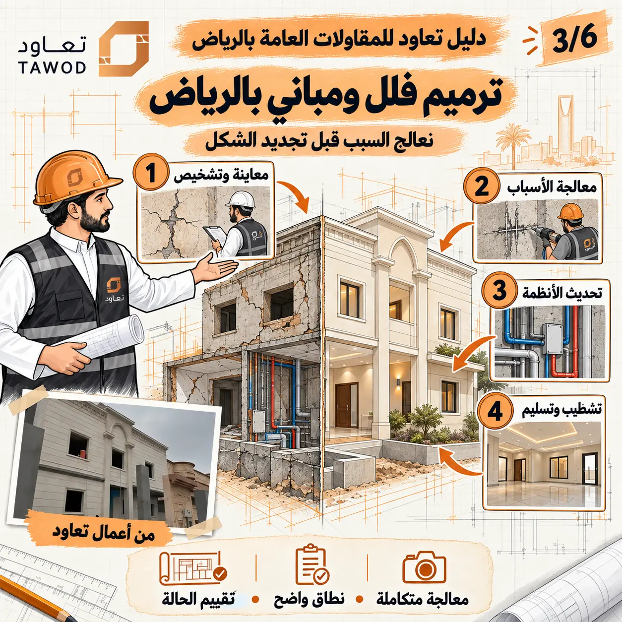دليل ترميم فلل ومباني بالرياض من المعاينة إلى المعالجة والتسليم